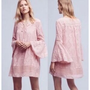 Anthropologie‎ Floreat Blush Pink Esme Flowy Eyelet Dress Size 8